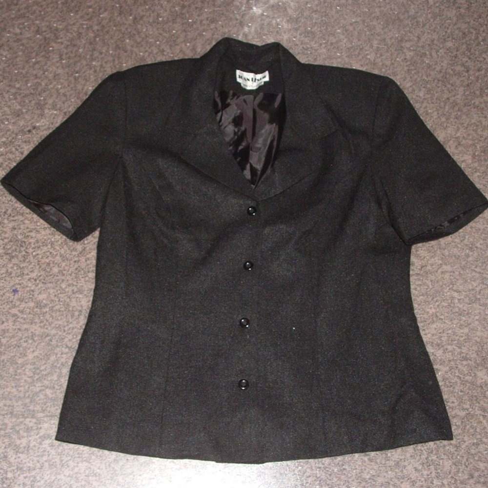 JOAN LESLIE Solid Black Sz 12 Church Office Short Sleeve Lined Suit Jacket